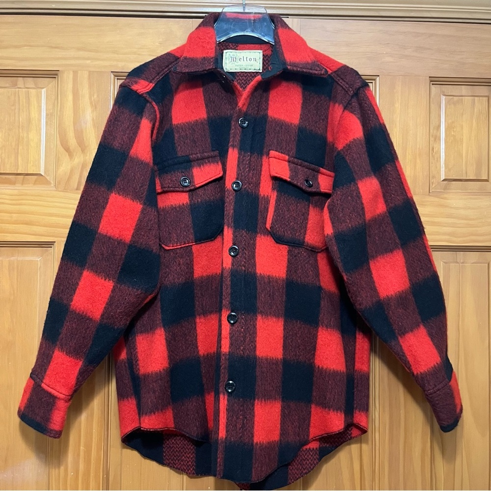 Melton Vintage Heavy Wool Red and Black Checkered Shirt Jacket